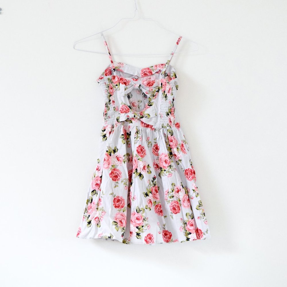 Rose Floral Cutout Bow Sweetheart Fit & Flare Skater Mini Dress | Size S